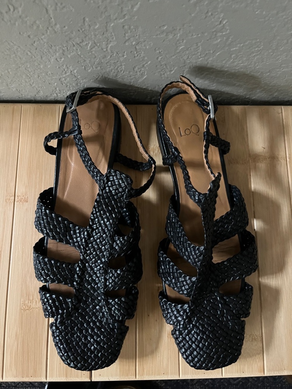 LOQ Arlo Sandal - Black Braided Leather Strappy Women’s Sandals - 39